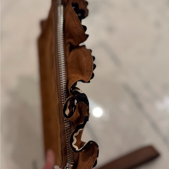 Loeffler Randall Clutch Wristlet Coastal Cowgirl Brown Suede Ruffled Trim NWOT - Picture 14 of 15